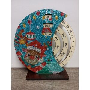 Wooden Diamond‎ Painted Perpetual Rotating Desk Calendar -Christmas Reindeer